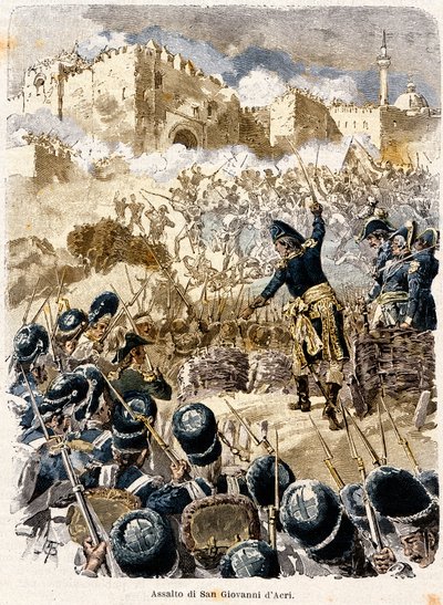 埃及战役：拿破仑-波拿巴（1769-1821 年）的《阿克圣约翰之围》 1799 年 安东尼奥-博纳莫尔（1845-1907 年）的《拿破仑的故事》中的雕刻 1893 年 作者 安东尼奥·博纳莫尔