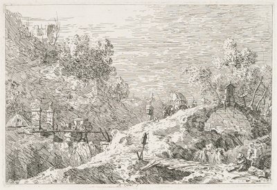 风景：有五座桥的山地景观，1735-1746年。 作者 乔瓦尼·安东尼奥运河（Canaletto）
