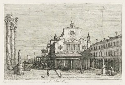 视图：三列和一个雕像在海岸上，1735-1746年。 作者 乔瓦尼·安东尼奥运河（Canaletto）