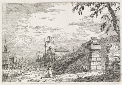 景观  两根被毁坏的石柱 作者 Antonio Canaletto