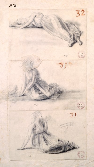 安东尼奥-卡诺瓦（1757-1822）的三个不同姿势的女性形象，绘图 作者 安东尼奥·卡诺瓦