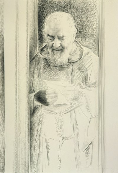Padre Pio Reading，1988-89（纸上木炭） 作者 安东尼奥·西科内