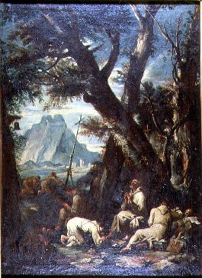 有隐士的乡村，约1700-10（布面油画） 作者 安东尼奥·弗朗切斯科·佩鲁佐尼