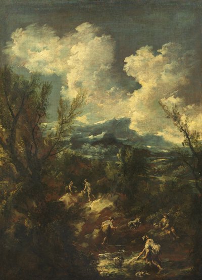 与Washerwomen同行的风景，1711-35年 作者 安东尼奥·弗朗切斯科·佩鲁佐尼