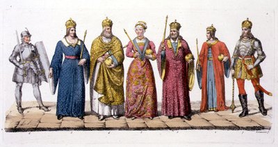 匈牙利的领导人和国王，摘自朱尔斯-费拉里奥的《古今服饰》，约在19世纪20-30年代出版（彩色平版印刷）。 作者 安东尼奥·兰扎尼（Antonio Lanzani）