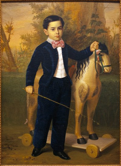 Portrait of a little boy with a wooden horse. Painting by Antonio Maria Esquivel (1806-1857), Oil On Canvas, ves 1851. Museum of Fine Arts in Seville, Spain. 作者 AntonioMaríaEsquivel ySuárezde Urbina