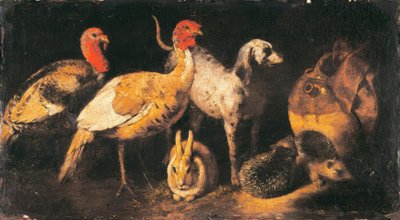 火鸡，狗，野兔和刺猬 作者 安东尼奥·玛丽亚·瓦萨洛（Antonio Maria Vassallo）