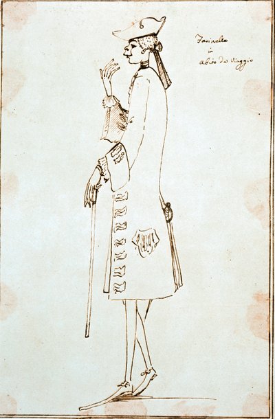 阉割歌手 Carlo Broschi dit Farinelli (1705-1782) 的肖像代表他在 1725 年左右前往威尼斯演出托马索·阿尔比诺尼 (Tommaso Albinoni) 的《遗弃之歌》“”。安东·玛丽亚·萨内蒂 (Anton Maria Zanetti)（1680-1767 年）威尼斯奇尼基金会的画作 作者 安东尼奥·玛丽亚·扎内蒂