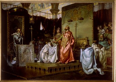 Troisieme concile de Tolede (589) - conversion de Recarede Ier (559-601) au catholocisme - Reccared to Catholicism at the Council III of Toledo, 589 - Peinture de Munoz Degrain, Antonio (1840-1924) 作者 安东尼奥·穆尼奥斯·德格莱恩