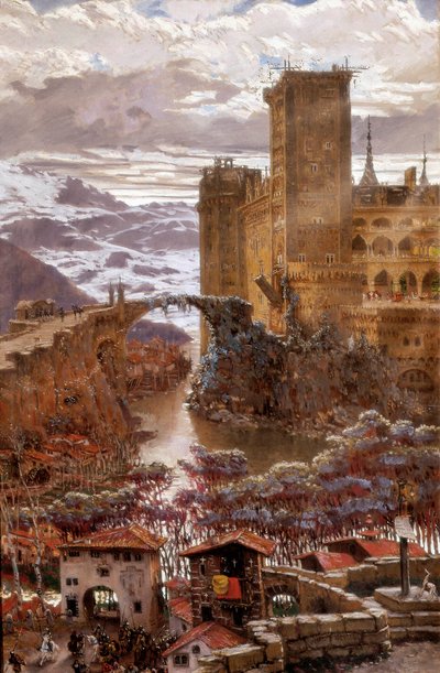 View of a romantic castle. Painting by Antoni Munoz i Degrain (1841-1924). The beginning of the 20th century. Valencia. Museum of Fine Arts San Pio V. 作者 Antonio Munoz Degrain