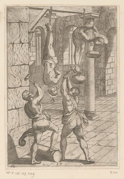 绞刑中的锤刑
基督教殉教者遭受的酷刑（系列标题）
Varia tormentorum et supplicioru crudelium（......）（系列标题） 作者 安东尼奥·坦佩斯塔