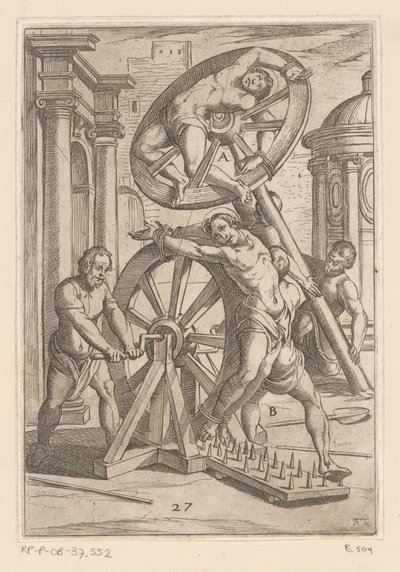 带尖角和轮子的酷刑
基督教殉教者遭受的酷刑（系列标题）
Varia tormentorum et supplicioru crudelium（......）（系列标题） 作者 安东尼奥·坦佩斯塔