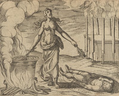 美狄亚恢复艾森的青春 Aesoni decerptio iuventam restituit Medea，...，1606年后出版。 作者 安东尼奥·坦佩斯塔
