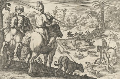 鸵鸟狩猎，出自《狩猎场景六》，1609年。 作者 安东尼奥·坦佩斯塔