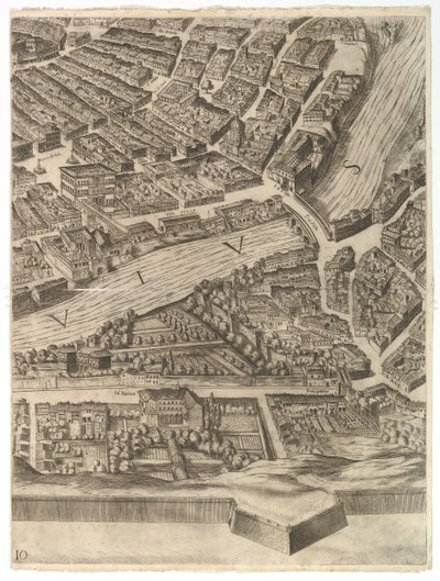 罗马市计划。第10部分，与台伯河和法尔西纳别墅，1645年。 作者 安东尼奥·坦佩斯塔