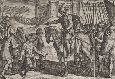 图版19：要塞的人投降并向Civilis宣誓，摘自《战争》，1611年。 作者 安东尼奥·坦佩斯塔