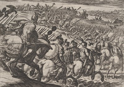 图版25：罗马指挥官Cerialis在特里尔附近的攻击，来自《罗马人的战争》，1611年。 作者 安东尼奥·坦佩斯塔
