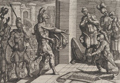 图版26：Cerialis赦免和解除帮助Civilis的罗马士兵，来自《Wa...》，1611年。 作者 Antonio Tempesta