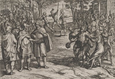 图版2：罗马人以荷兰老人为人质，勾引年轻人，来自《战争》，1611年。 作者 Antonio Tempesta