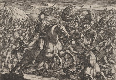 图版30：Cerialis将荷兰人赶入莱茵河，出自《罗马人对......的战争》，1611年。 作者 安东尼奥·坦佩斯塔