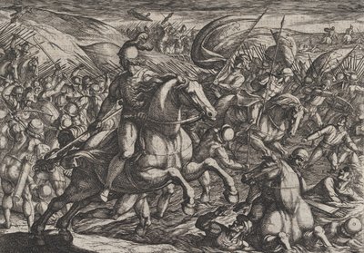 图版30：Cerialis将荷兰人赶入莱茵河，出自《罗马人对......的战争》，1611年。 作者 安东尼奥·坦佩斯塔