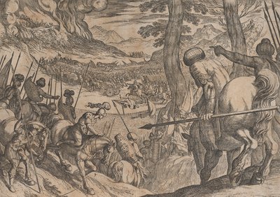 图版8：亚历山大用火力包围敌军，出自《亚历山大的事迹》，1608年。 作者 安东尼奥·坦佩斯塔
