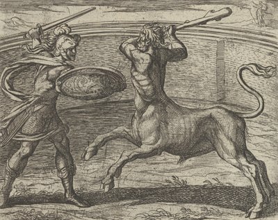 特修斯和米诺陶洛斯 Minotaurum特修斯 vincit，出自《变形记》，1606年后出版。 作者 安东尼奥·坦佩斯塔