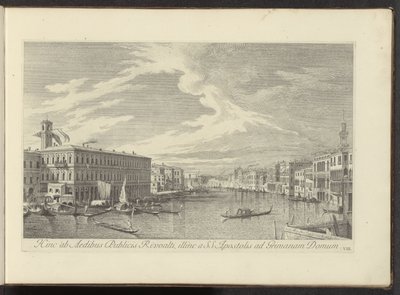 威尼斯大运河之旅
Hinc ad Aedibus Publicis Rivoalti, illinc a SS.Apostolis ad Grimanam Domum（物品上的标题）
Urbis Venetiarum prospectus celebriores, ex Antonii Canal tabulis XXXVIII aere expressi ab Antonio Vissentini in partes t 作者 卡纳莱托