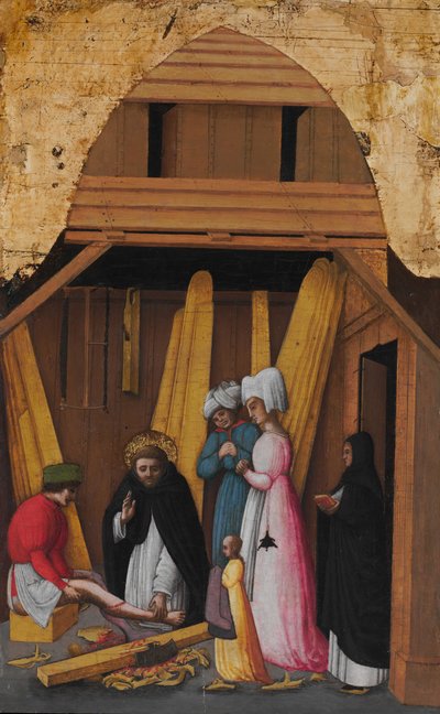 圣彼得烈士（Saint Peter Martyr），愈合一个年轻人的腿，约。 1450。 作者 安东尼奥·维瓦里尼（Antonio Vivarini）