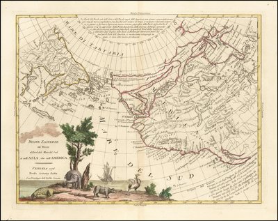 1776 年地图 - 俄罗斯人在亚洲和美洲南海以北的新发现 作者 安东尼奥·扎塔（Antonio Zatta）
