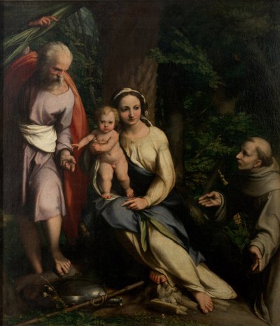 与阿西西的圣弗朗西斯一起飞往埃及的其余时间c。 1520。 作者 安东尼奥·达·科雷焦