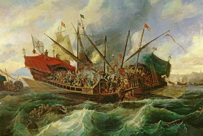 1571 年神圣同盟与土耳其人之间的勒班陀海战（布面油画）（局部） 作者 安东尼奥·德·布鲁加达
