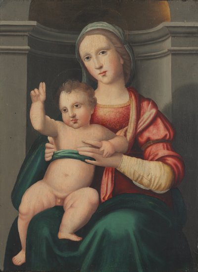 麦当娜和圣子在壁龛里，c。 1520年代（木板油画） 作者 Antonio del Ceraiolo