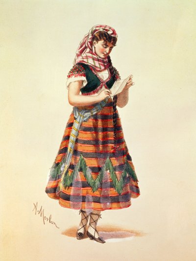 Hortense Schneider在奥芬巴赫的轻歌剧“La Perichole”中的角色，来自&39;巴黎戏剧院&39;的插图 作者 安东尼·保罗·埃米尔·莫隆