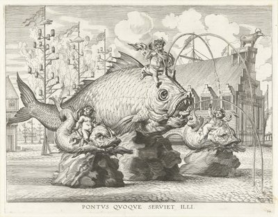 特莱顿骑在巨鱼上的奇观；1635 年斐迪南进入根特
Pontvs Qvoqve serviet illi（物品上的标题） 作者 安东尼范德杜斯