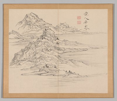 Ikeno Taiga之后的景观研究双专辑，第1卷，第35页，18世纪。 作者 青木宿也