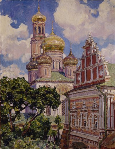 云朵和金色圆顶。西蒙诺夫修道院，1927年 作者 阿波利纳里（Apollinari Mikhailovich Vasnetsov）