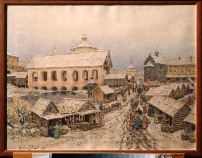 莫斯科 17 世纪，复活桥 - 阿波利纳里-米哈伊洛维奇-瓦斯涅佐夫（1856-1933 年）作品，纸上水彩和炭笔画 作者 阿波利纳里（Apollinari Mikhailovich Vasnetsov）
