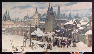 17 世纪的莫斯科，万圣桥 - Appolinari Mikhaylovich Vasnetsov（1856-1933 年）的画作，纸上水彩 作者 阿波利纳里（Apollinari Mikhailovich Vasnetsov）