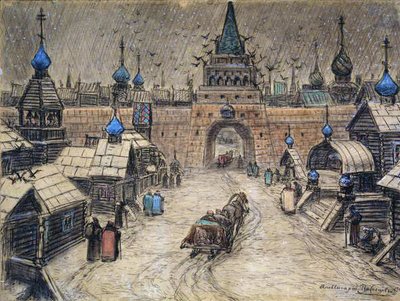 旧莫斯科，1908年（木炭和卡上的卡） 作者 阿波利纳里（Apollinari Mikhailovich Vasnetsov）