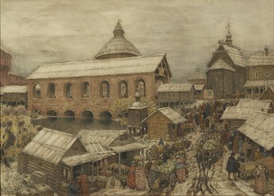 老莫斯科。 1900年代至1910年代的Okhotny Ryad Hunting Row 作者 阿波利纳里（Apollinari Mikhailovich Vasnetsov）