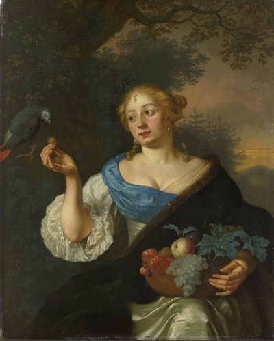 年轻女子与鹦鹉 作者 Arie de Vois