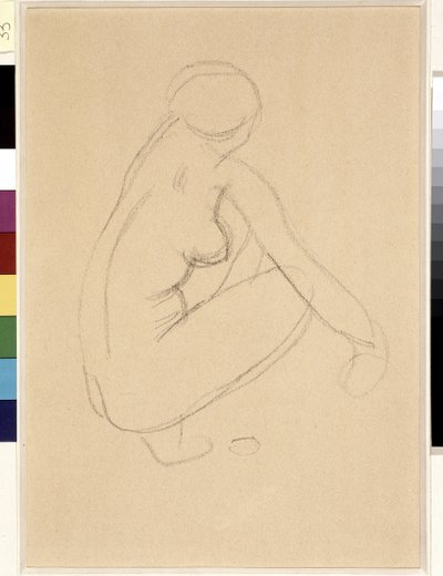裸蹲。 阿里斯蒂德·马约尔 (1861-1944) 的绘画。 铅笔在纸上。 尺寸：32x23cm。 坎蒂尼博物馆，马赛 作者 阿里斯蒂德·马约尔