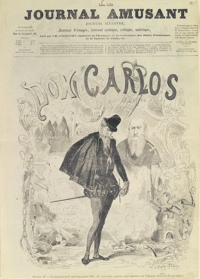 “Le Journal Amusant”的头版，由Don Carlos漫画，来自歌剧“Don Carlos”，由Giuseppe Verdi（1813-1901）创作： 作者 Arjou Henri and Lafosse, G Darfou