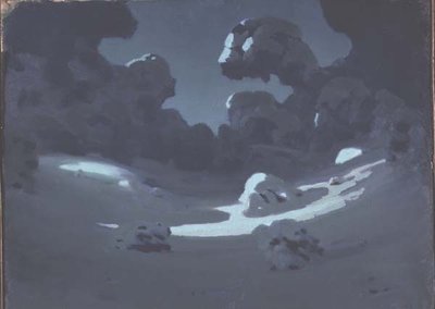 月亮照亮了森林中的一片空地（纸上油画） 作者 阿科普·伊万诺维奇·昆兹