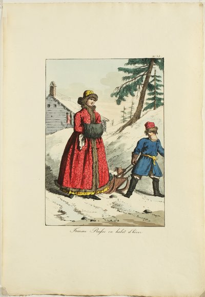 俄国人的冬装 来自Moeurs et Costumes des Russes, 1817年 作者 阿曼德·古斯塔夫·豪比甘