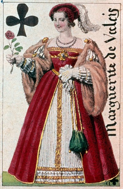 玛格丽特-德-瓦卢斯（1553-1615）的形象，被称为玛格特女王。古斯塔夫-霍比昂（1789-1862）制作的游戏卡的细节 19世纪巴黎B.N. 作者 阿曼·古斯塔夫·霍比甘