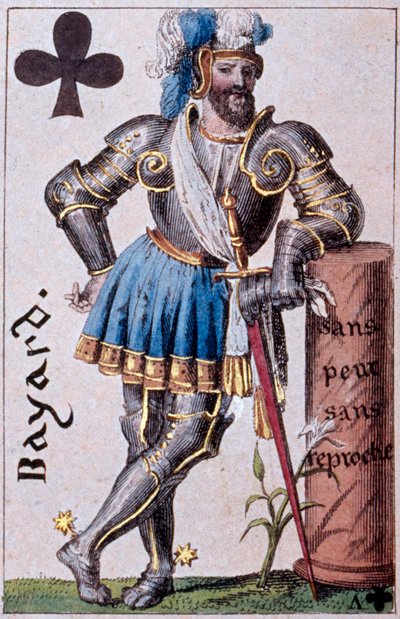 贝亚德领主皮埃尔·泰瑞尔骑士的代表（1476-1524）。 Gustave Houbigant (1789-1862) 19 世纪巴黎 B.N. 制作的扑克牌细节 作者 阿曼·古斯塔夫·霍比甘
