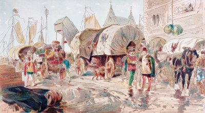 装满货物且属于汉萨同盟的马车，于1886年抵达16世纪的港口 作者 阿曼·让·海因斯