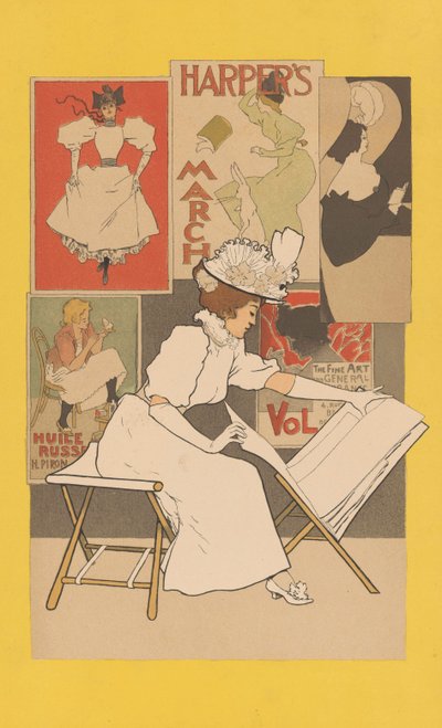 1897年看着印刷品的立场的坐着的女人 作者 阿曼德·拉森福斯